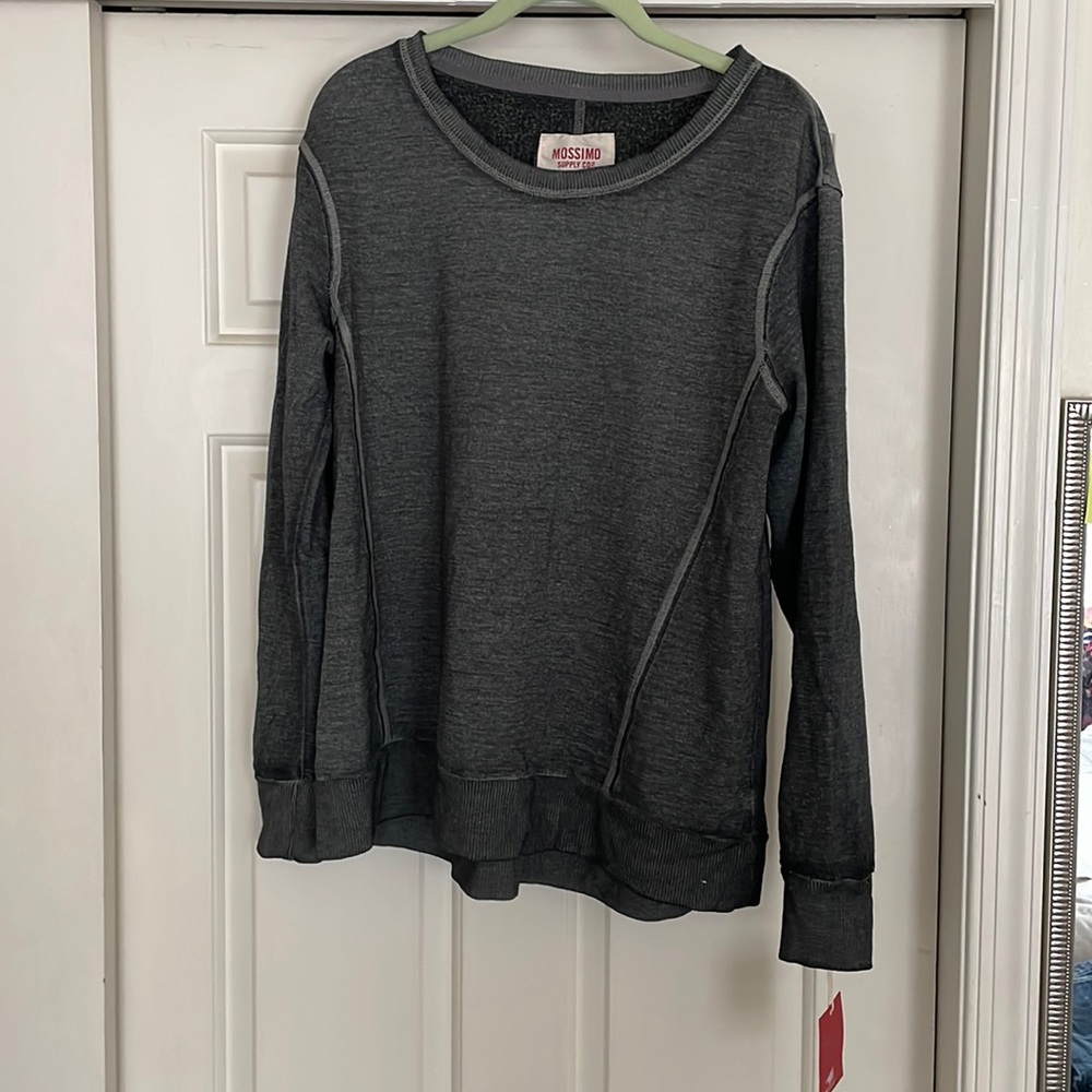 Mossimo Supply Co charcoal gray long sleeve cotton sweatshirt with accents.